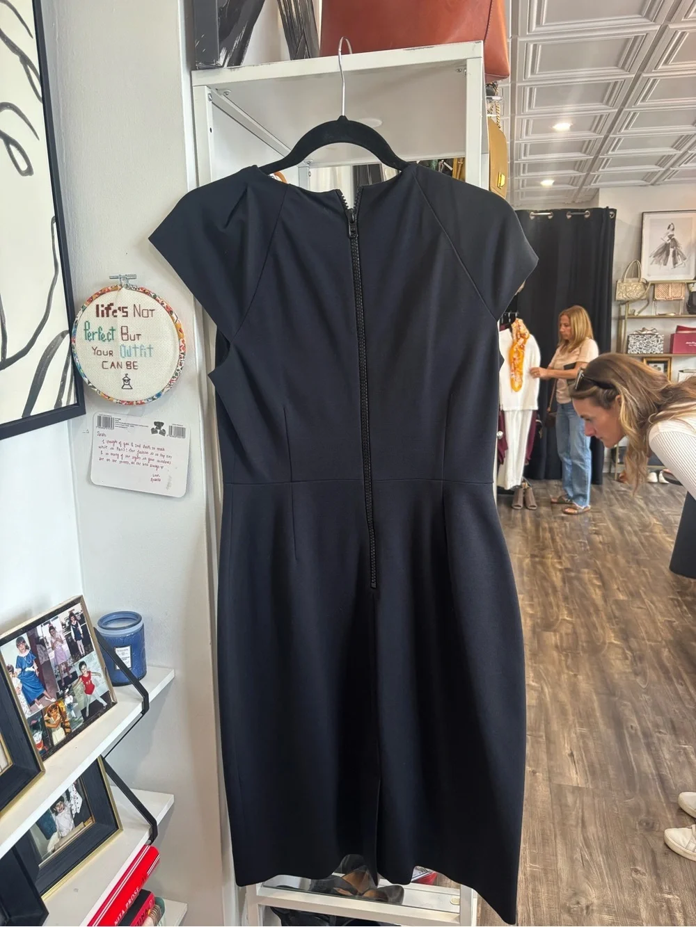 kate spade Black Cap-Sleeve Midi Sheath Dress